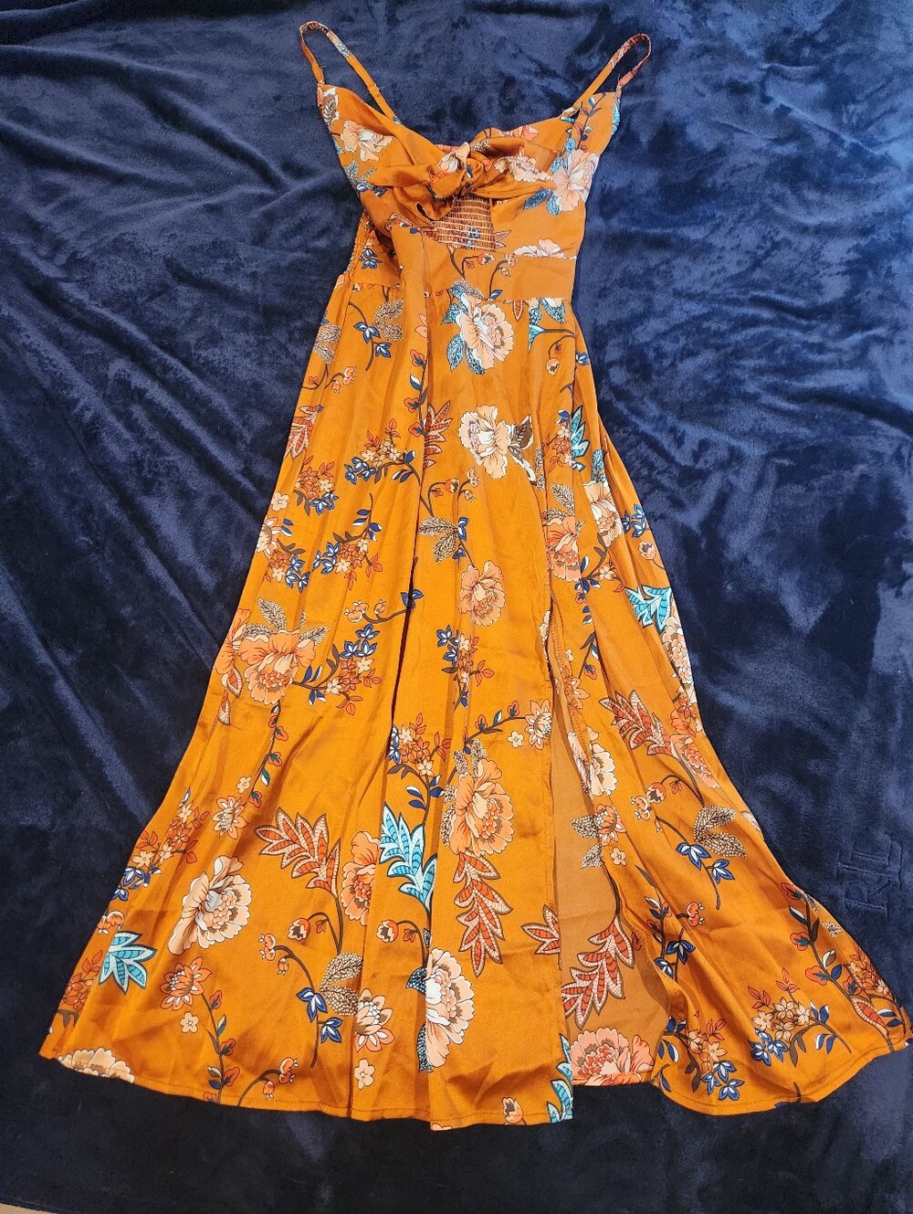 boho-chic oriental floral maxi/midi dress S Nwot